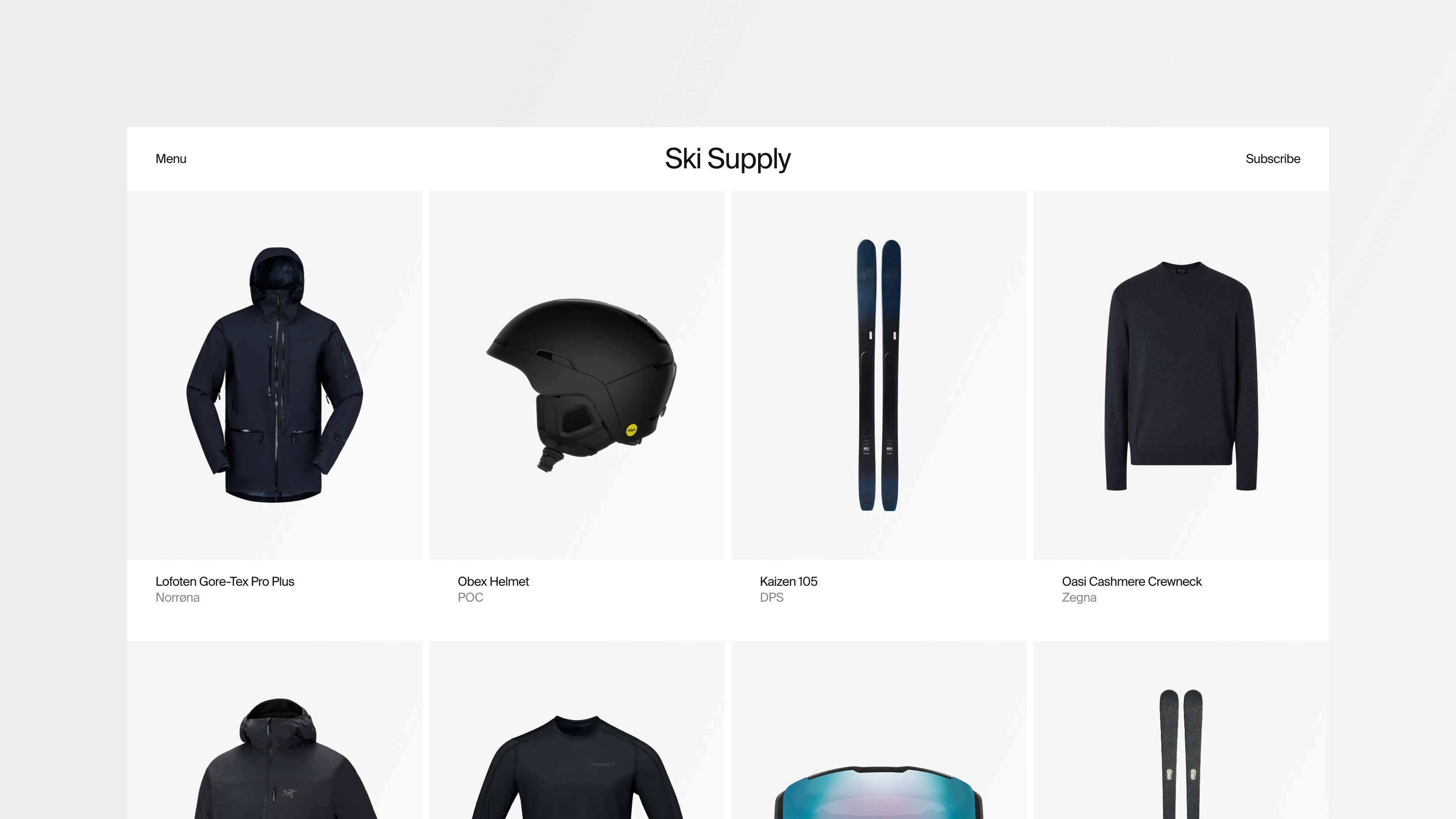 The Ski Supply home page: an edge-to-edge grid of alpine gear